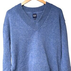 GAP Womens Cotton Blue V-Neck Pullover Small Boxy Ribbed Minimalist Capsule